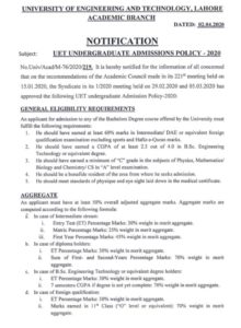 UET Undergraduate Admission Policy 2020