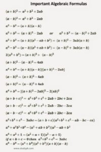 Important Algebraic Formula Definition and Examples