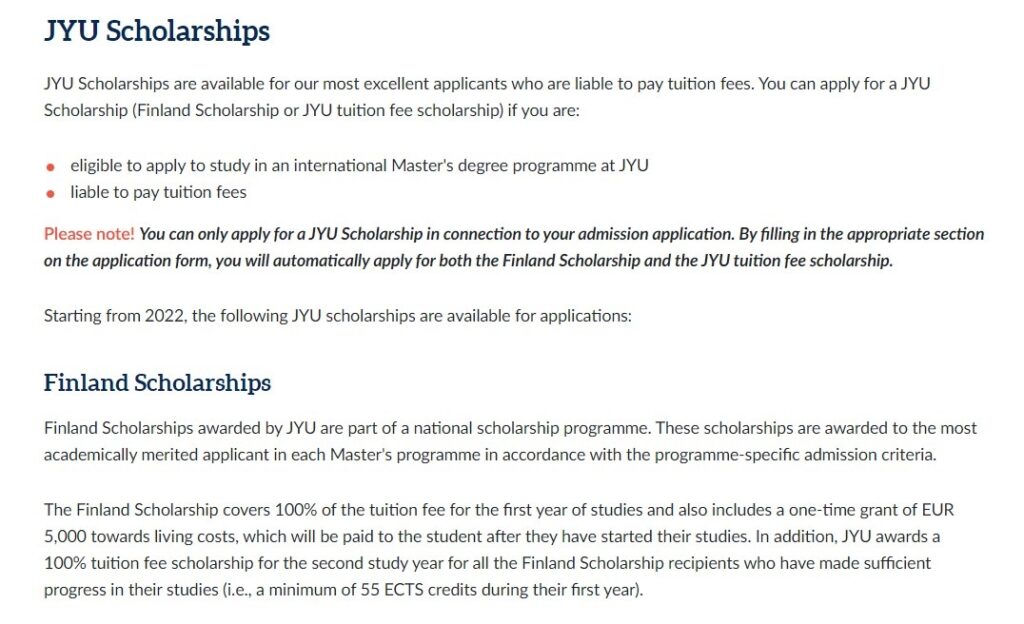 University of Jyväskylä JYU Finland 100% Tuition Fee Scholarships