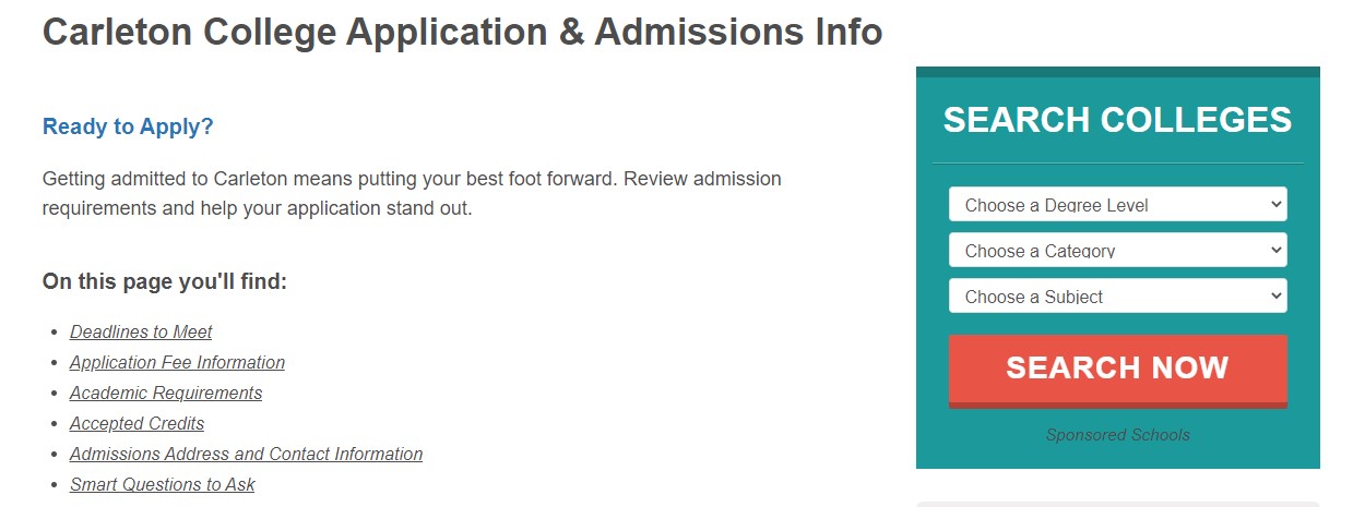 Carleton College Application & Admissions Fee Waivers 2023