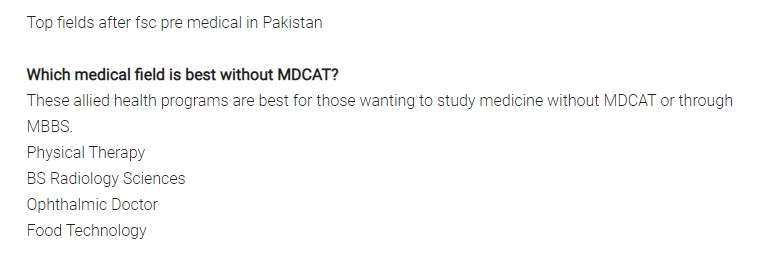 Top fields after fsc pre medical in Pakistan