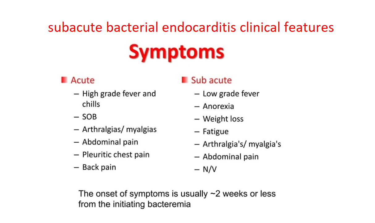 subacute bacterial endocarditis clinical features