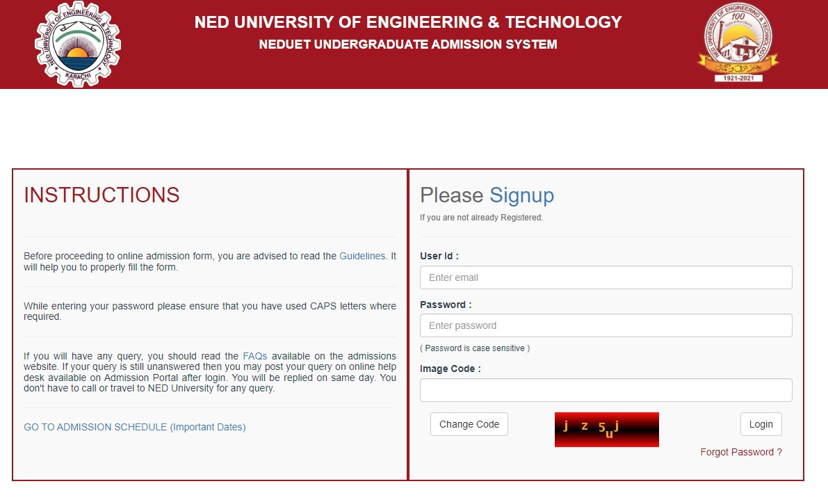 NED Online Admissions Portal for Undergraduate Programs 2023