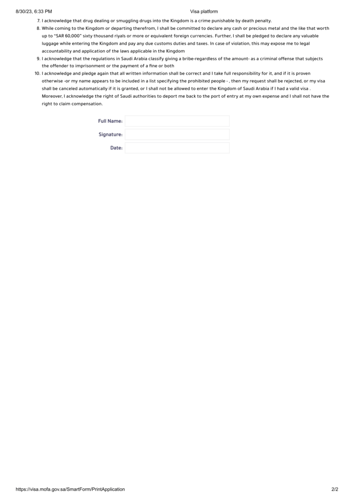 Saudi Arabia eVisa Application Form and Explained Page 2
