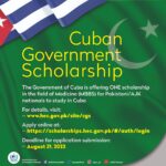 One Scholarship in Medicine for Pakistani Nationals from the Government of Cuba 2023-2024