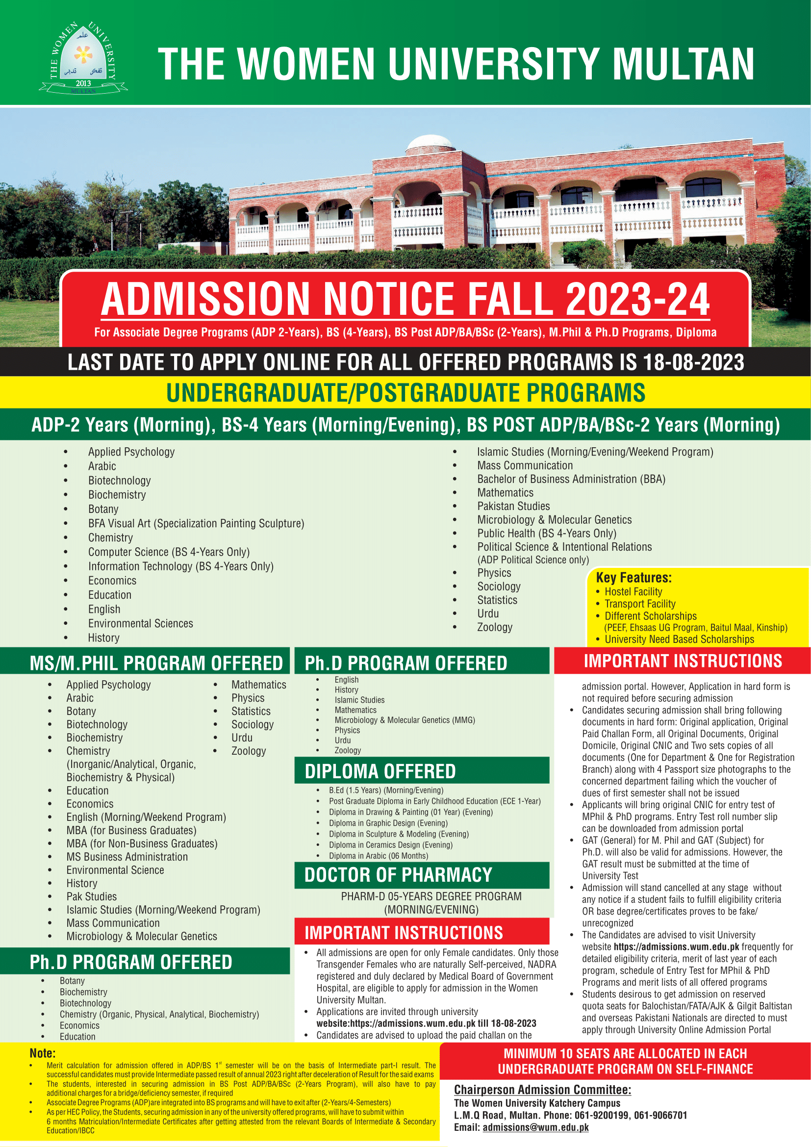 The Women University Multan MSM.Phil Programs Available 2023-2024